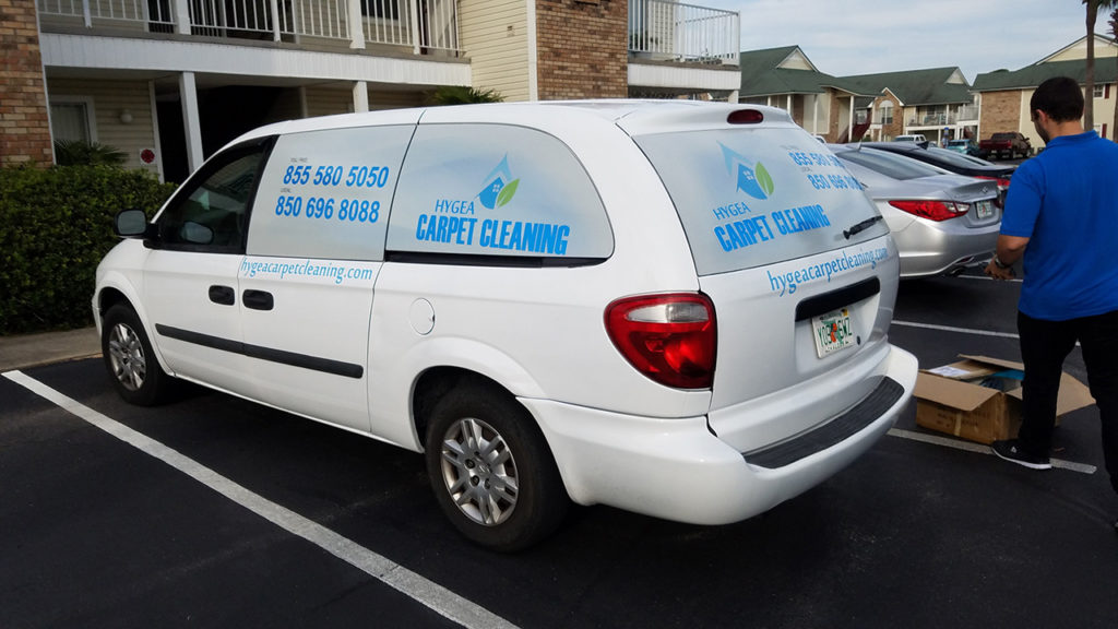 Perforated window film on commercial vehicle wrap