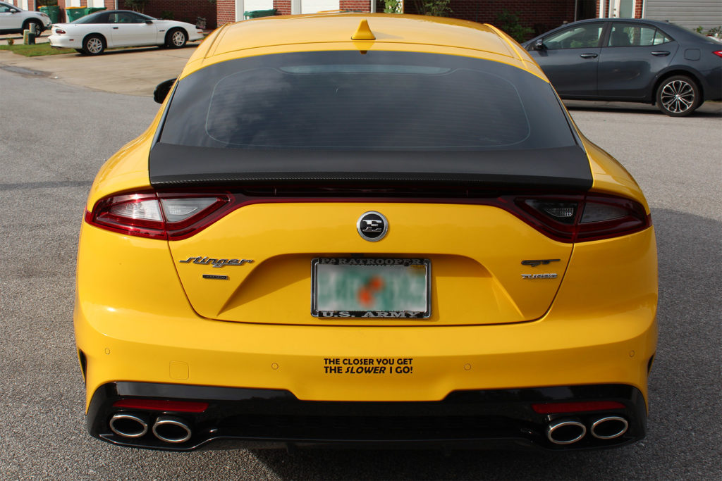 Kia Stinger GT hood and trunk carbon fiber wrap with accents - 10