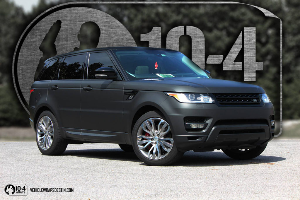 Full matte black vinyl wrap on Range Rover Sport in Destin