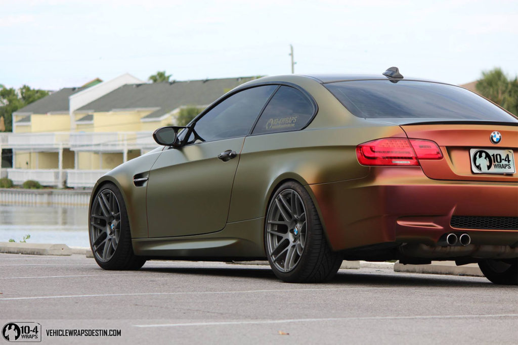 Close-up of Satin Rising Sun colorshift vinyl wrap texture