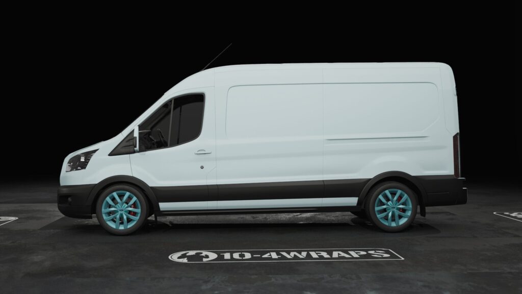 White van with turquoise wheels blank