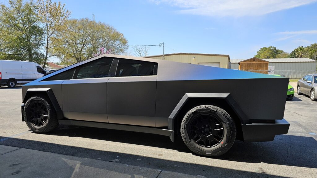 Futuristic matte black electric vehicle